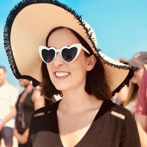 Wide Brim Straw Sun Hat w Black Fringe – Floppy Beach Derby Hat